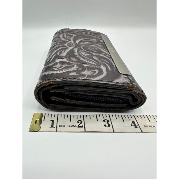 Patricia Nash Embossed Leather Wallet Metal Trim 4.5" X 3.5" Purple Tooled Purse - Picture 6 of 12